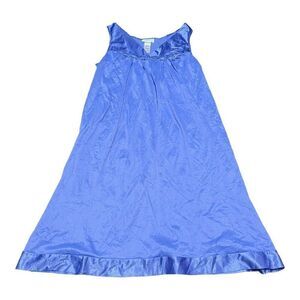 Vintage Vanity Fair Sz S Blue 100% Nylon Nightgown Sleep Silky Dress Pajamas